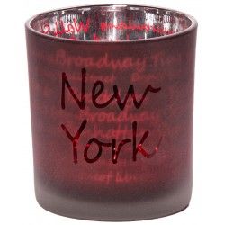 Red New York Frosted Candle Glass
