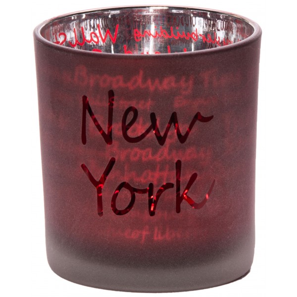 Red New York Frosted Candle Glass
