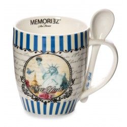Stripped Purple Statue of Liberty New York Mug with Spoon 12oz