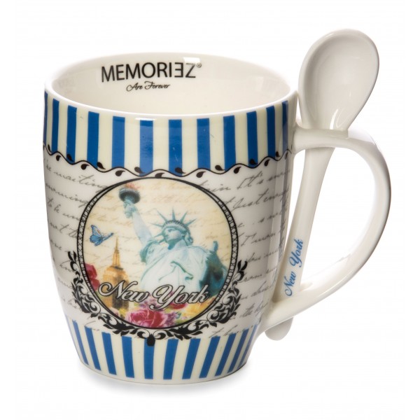 Stripped Purple Statue of Liberty New York Mug with Spoon 12oz